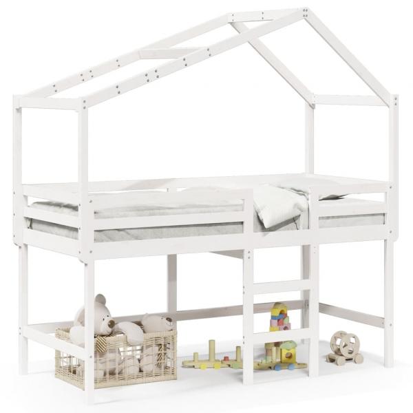 ARDEBO.de - Hochbett mit Leiter und Dach Weiß 90x190 cm Massivholz Kiefer