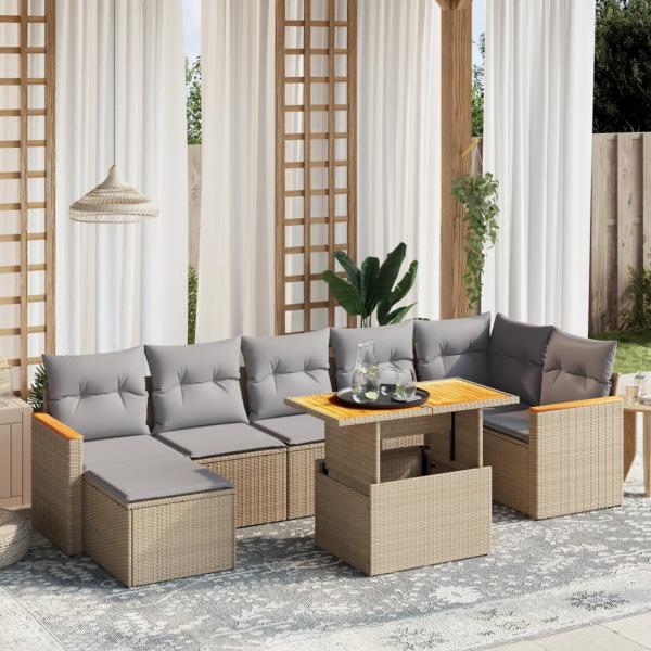 ARDEBO.de - 8-tlg. Garten-Sofagarnitur mit Kissen Beige Poly Rattan