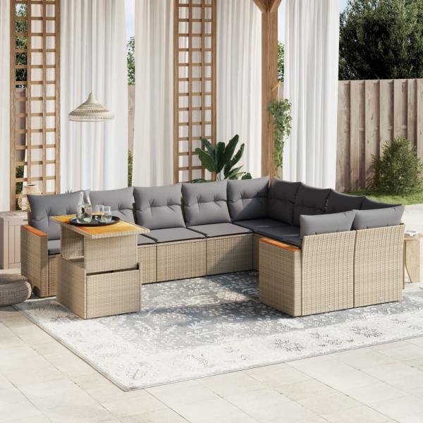 ARDEBO.de - 10-tlg. Garten-Sofagarnitur mit Kissen Beige Poly Rattan