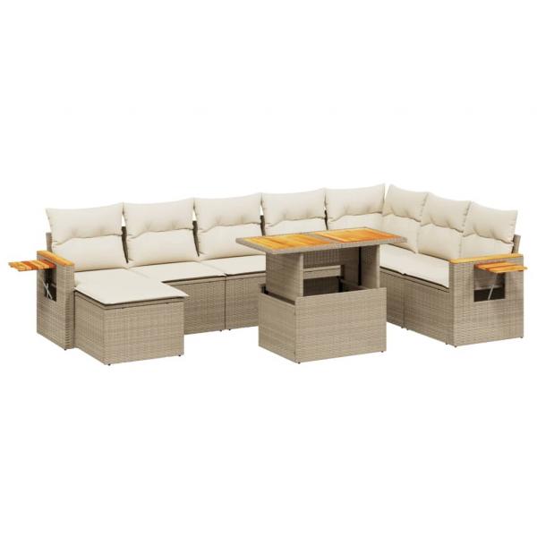 8-tlg. Garten-Sofagarnitur mit Kissen Beige Poly Rattan