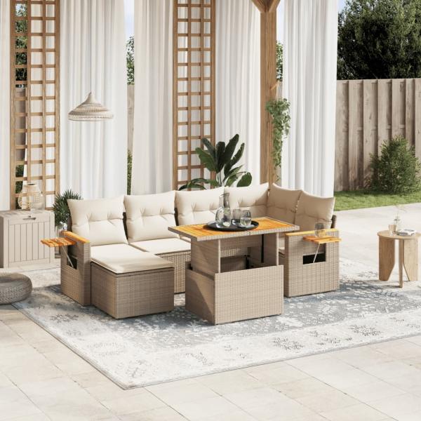 ARDEBO.de - 7-tlg. Garten-Sofagarnitur mit Kissen Beige Poly Rattan