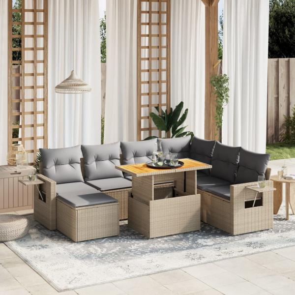 ARDEBO.de - 8-tlg. Garten-Sofagarnitur mit Kissen Beige Poly Rattan