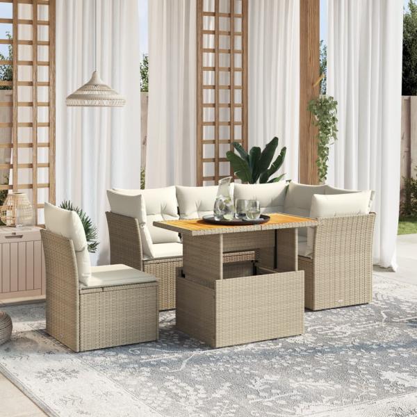 ARDEBO.de - 5-tlg. Garten-Sofagarnitur mit Kissen Beige Poly Rattan