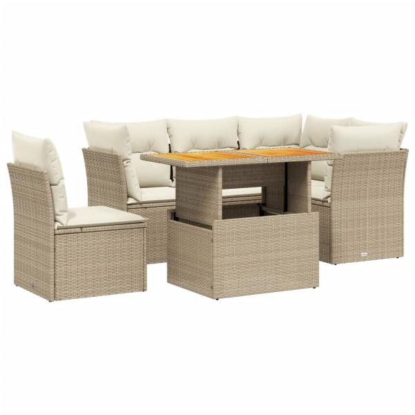 5-tlg. Garten-Sofagarnitur mit Kissen Beige Poly Rattan