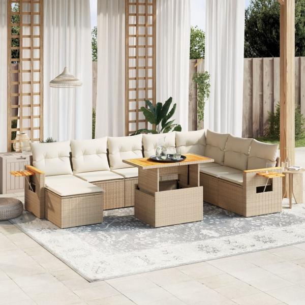 ARDEBO.de - 9-tlg. Garten-Sofagarnitur mit Kissen Beige Poly Rattan