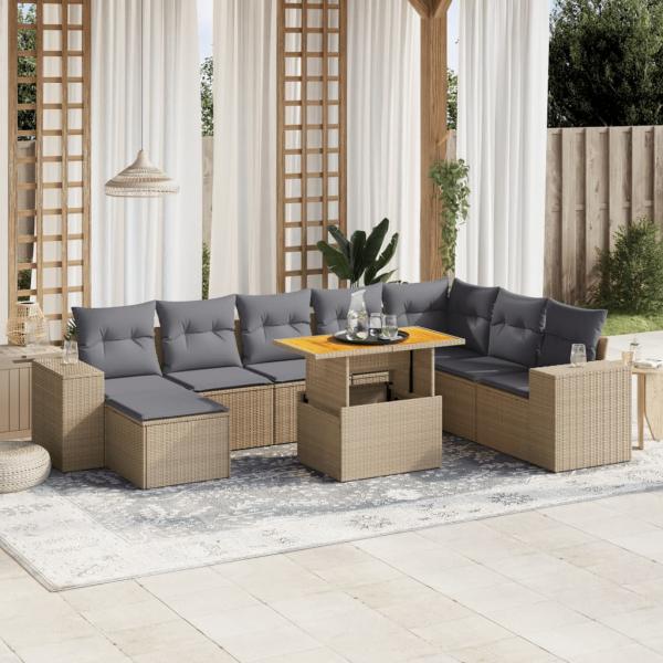 ARDEBO.de - 9-tlg. Garten-Sofagarnitur mit Kissen Beige Poly Rattan