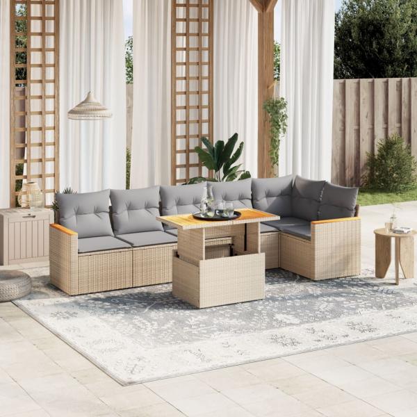 ARDEBO.de - 7-tlg. Garten-Sofagarnitur mit Kissen Beige Poly Rattan
