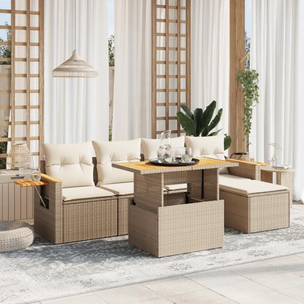 ARDEBO.de - 6-tlg. Garten-Sofagarnitur mit Kissen Beige Poly Rattan