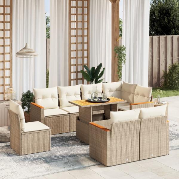 ARDEBO.de - 9-tlg. Garten-Sofagarnitur mit Kissen Beige Poly Rattan