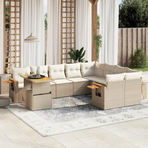 ARDEBO.de - 10-tlg. Garten-Sofagarnitur mit Kissen Beige Poly Rattan
