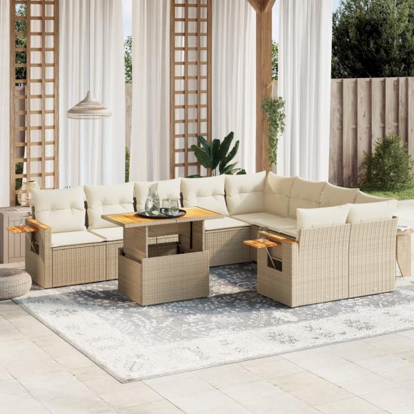 ARDEBO.de - 10-tlg. Garten-Sofagarnitur mit Kissen Beige Poly Rattan