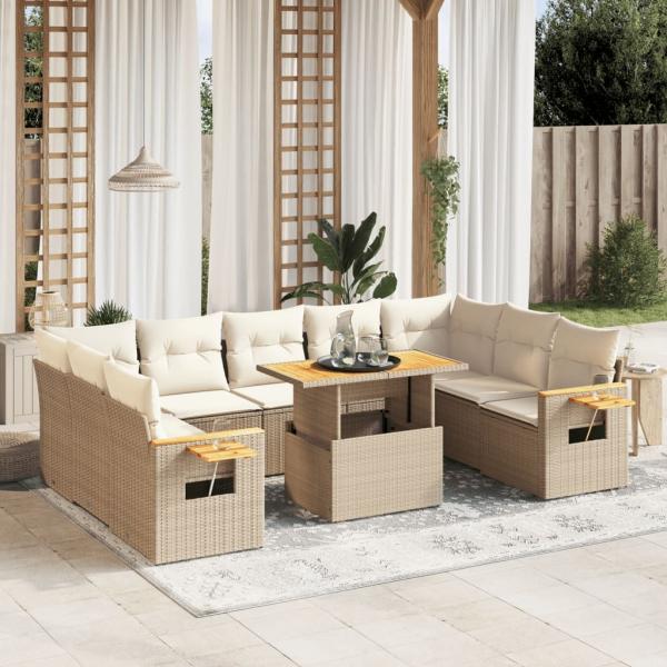 ARDEBO.de - 10-tlg. Garten-Sofagarnitur mit Kissen Beige Poly Rattan