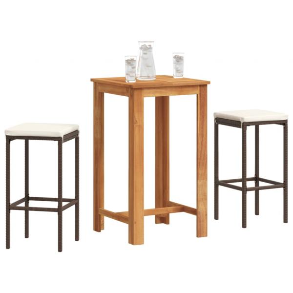 ARDEBO.de - 3-tlg. Gartenbar-Set Braun Massivholz Akazie und Poly Rattan
