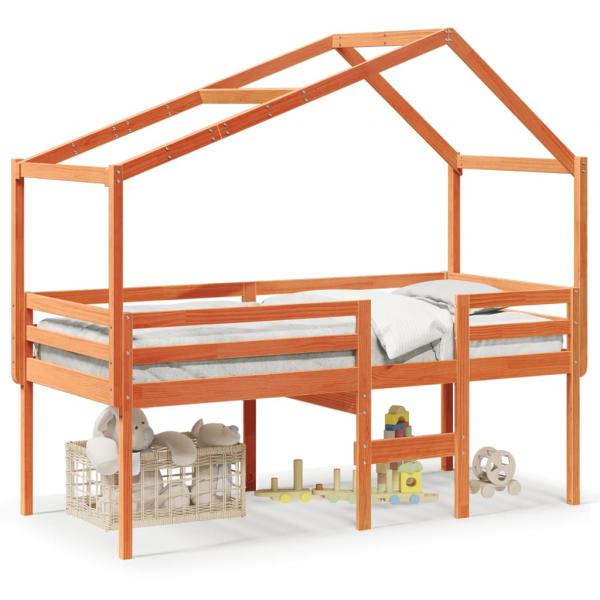 ARDEBO.de - Hochbett mit Dach Wachsbraun 75x190 cm Massivholz Kiefer
