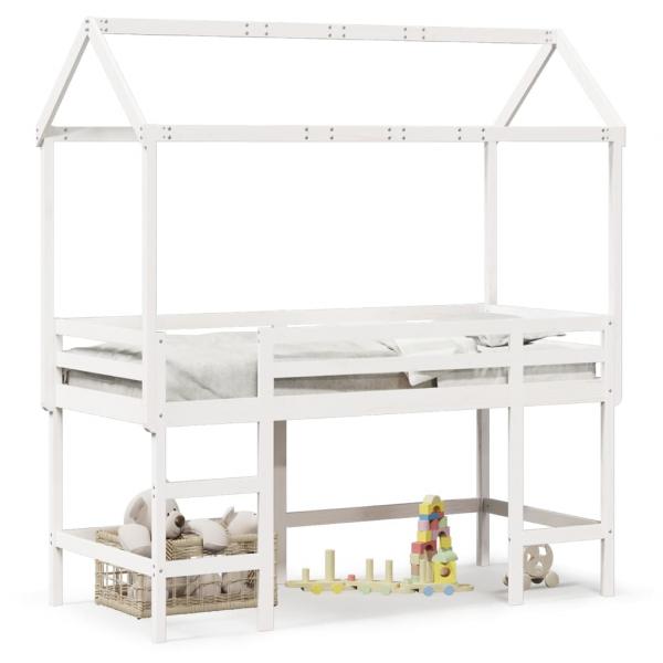 ARDEBO.de - Hochbett mit Leiter und Dach Weiß 90x200 cm Massivholz Kiefer