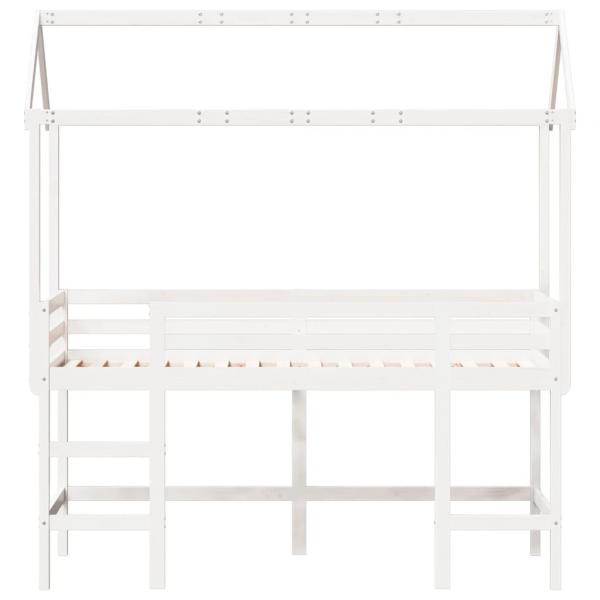 Hochbett mit Leiter und Dach Weiß 90x200 cm Massivholz Kiefer