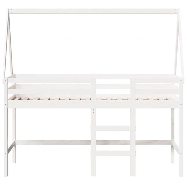 Hochbett mit Leiter und Dach Weiß 90x200 cm Massivholz Kiefer