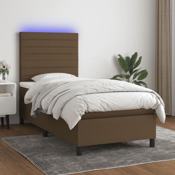 ARDEBO.de - Boxspringbett mit Matratze & LED Dunkelbraun 90x190 cm Stoff