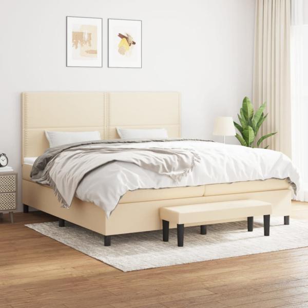 ARDEBO.de - Boxspringbett mit Matratze Creme 200x200 cm Stoff