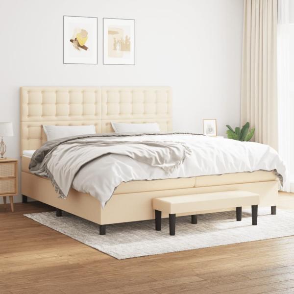 ARDEBO.de - Boxspringbett mit Matratze Creme 200x200 cm Stoff