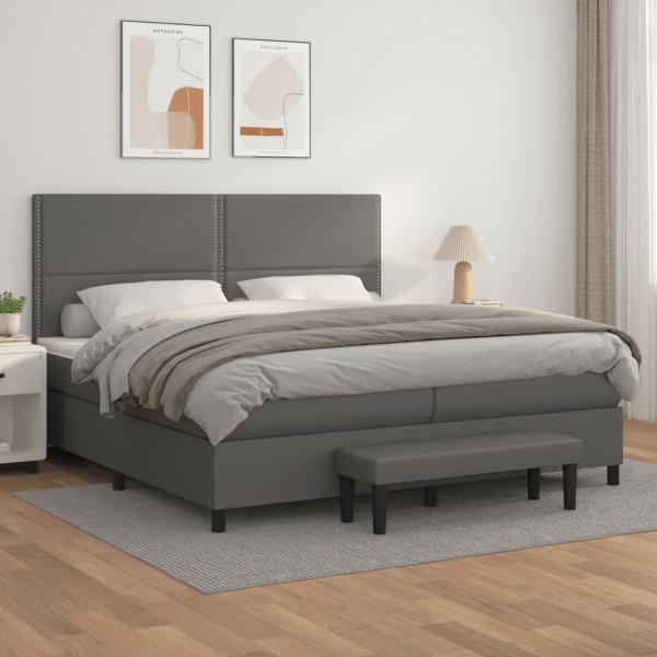 ARDEBO.de - Boxspringbett mit Matratze Grau 200x200 cm Kunstleder