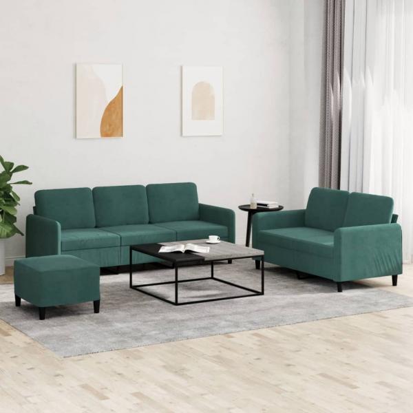 ARDEBO.de - 3-tlg. Sofagarnitur Dunkelgrün Samt