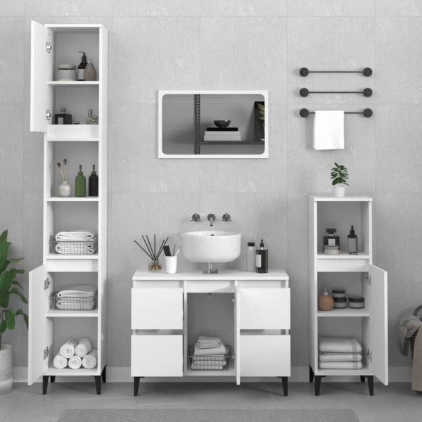 ARDEBO.de - 3-tlg. Badmöbel-Set Weiß Holzwerkstoff