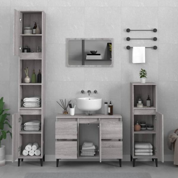 ARDEBO.de - 3-tlg. Badmöbel-Set Grau Sonoma Holzwerkstoff