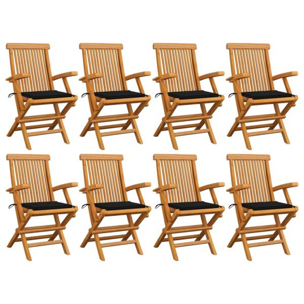 ARDEBO.de - Gartenstühle mit Schwarzen Kissen 8 Stk. Massivholz Teak