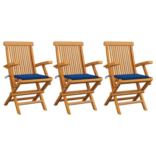 ARDEBO.de - Gartenstühle mit Königsblauen Kissen 3 Stk. Massivholz Teak