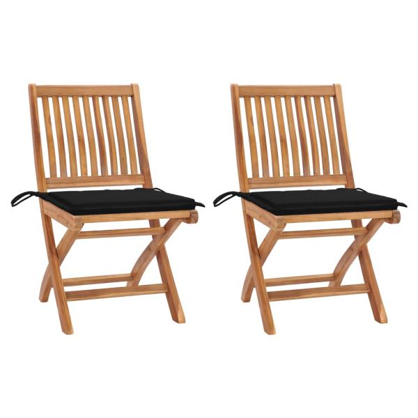 ARDEBO.de - Gartenstühle 2 Stk. mit Schwarzen Kissen Teak Massivholz