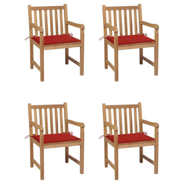 ARDEBO.de - Gartenstühle 4 Stk. mit Roten Kissen Massivholz Teak
