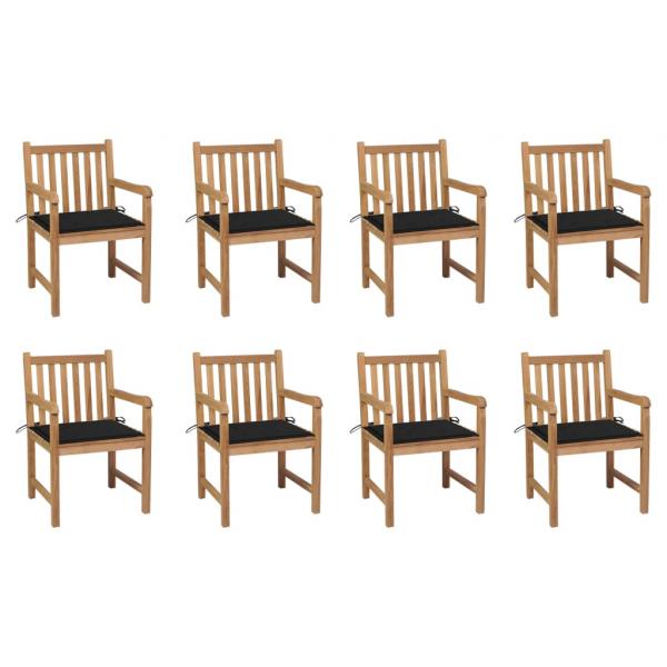 ARDEBO.de - Gartenstühle 8 Stk. mit Schwarzen Kissen Massivholz Teak