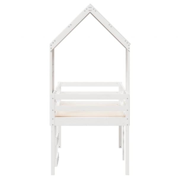 Hochbett mit Dach Weiß 75x190 cm Massivholz Kiefer