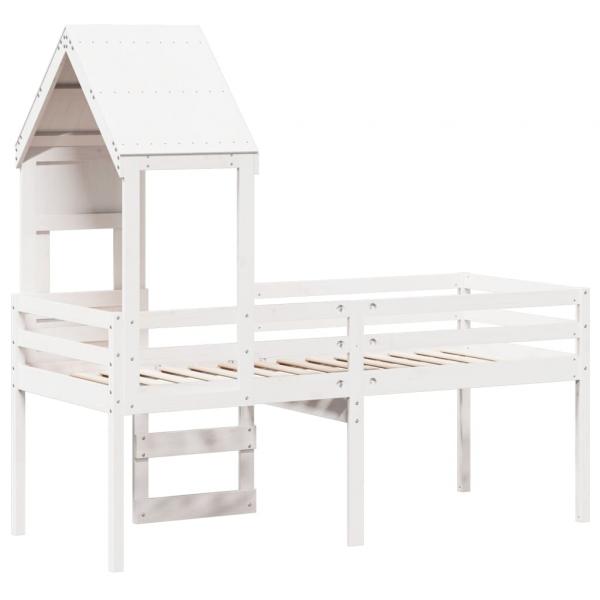 Hochbett mit Dach Weiß 75x190 cm Massivholz Kiefer