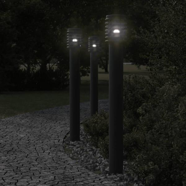 ARDEBO.de - Wegeleuchten mit Steckdose 3 Stk. Schwarz 110 cm Edelstahl
