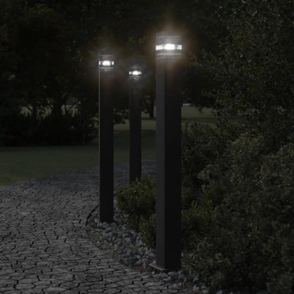 ARDEBO.de - Wegeleuchten mit Steckdose 3 Stk. Schwarz 110 cm Aluminium