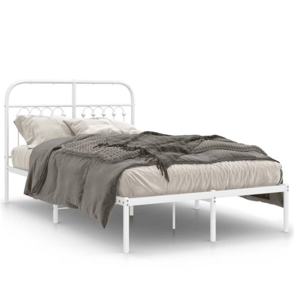 ARDEBO.de - Bettgestell mit Kopfteil Metall Weiß 120x190 cm