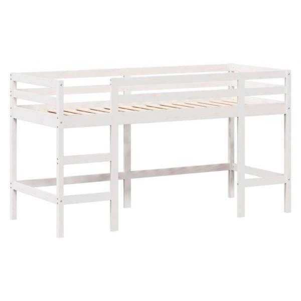 Hochbett mit Leiter und Dach Weiß 80x200 cm Massivholz Kiefer