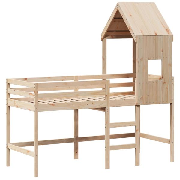 Hochbett mit Leiter und Dach 80x200 cm Massivholz Kiefer