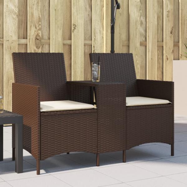 ARDEBO.de - Gartensofa 2-Sitzer mit Tisch und Kissen Braun Poly Rattan