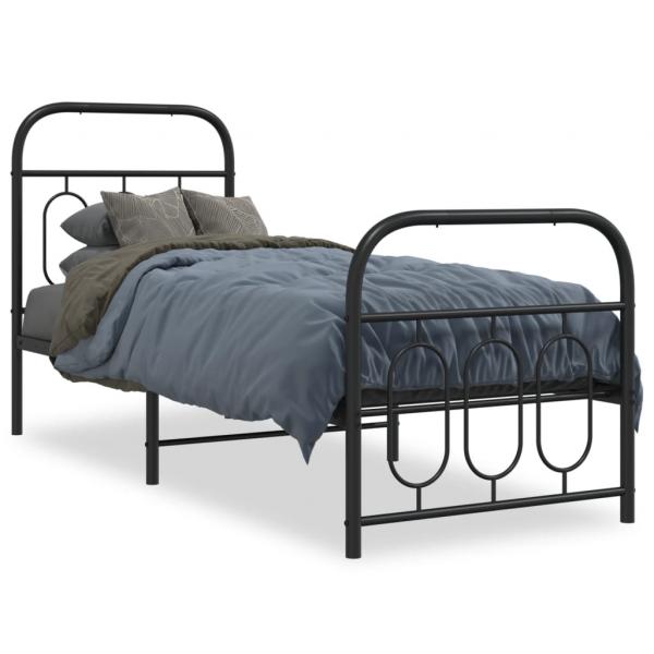ARDEBO.de - Bettgestell mit Kopf- und Fußteil Metall Schwarz 75x190 cm