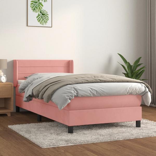 ARDEBO.de - Boxspringbett mit Matratze Rosa 100x200 cm Samt