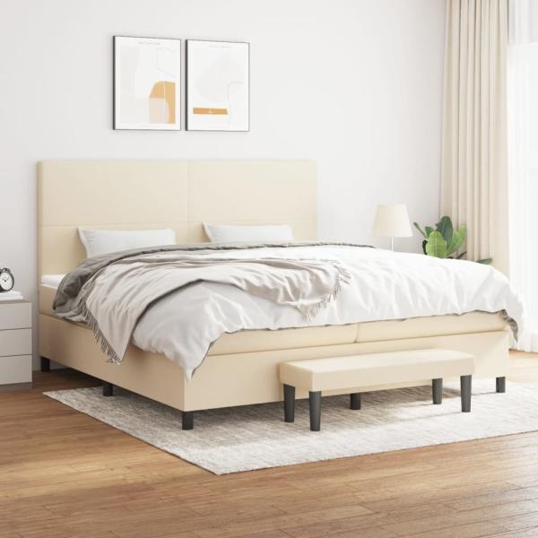 ARDEBO.de - Boxspringbett mit Matratze Creme 200x200 cm Stoff