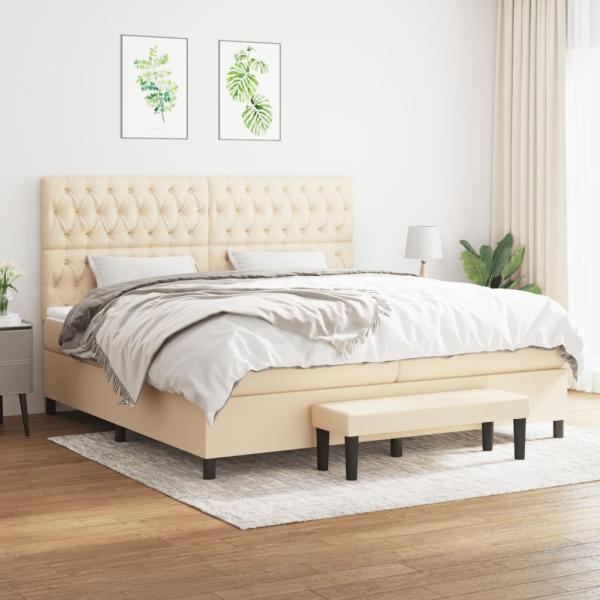 ARDEBO.de - Boxspringbett mit Matratze Creme 200x200 cm Stoff