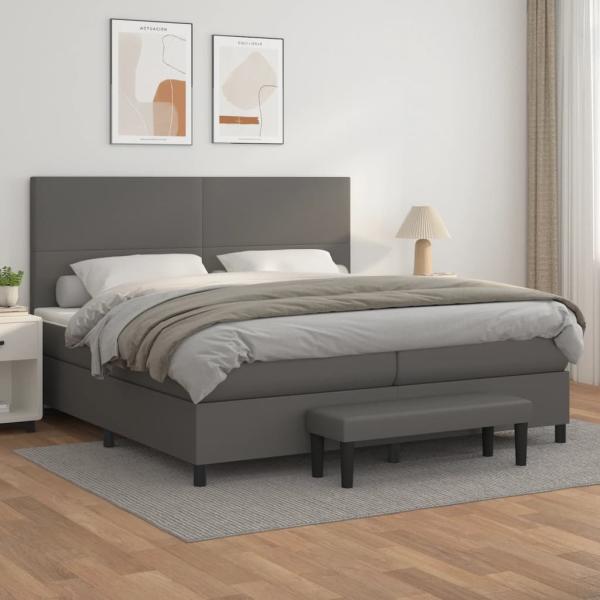 ARDEBO.de - Boxspringbett mit Matratze Grau 200x200 cm Kunstleder