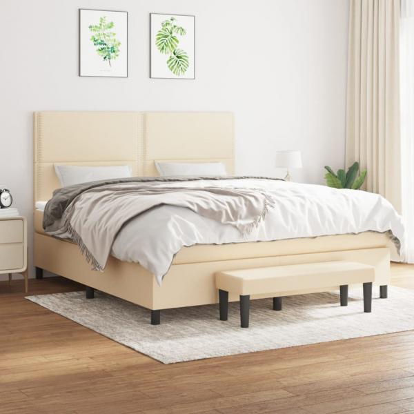 ARDEBO.de - Boxspringbett mit Matratze Creme 180x200 cm Stoff