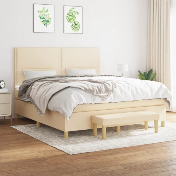 ARDEBO.de - Boxspringbett mit Matratze Creme 180x200 cm Stoff