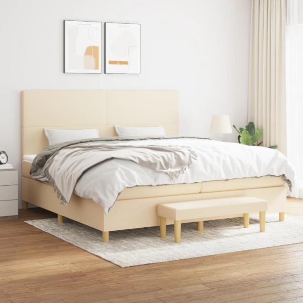 ARDEBO.de - Boxspringbett mit Matratze Creme 200x200 cm Stoff