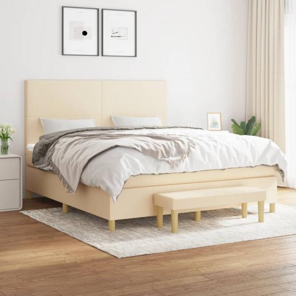 ARDEBO.de - Boxspringbett mit Matratze Creme 180x200 cm Stoff
